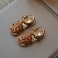 Children's Sandals Solid Color Kids Causal Braided Beach Sandals for Boys Girls Versatile Fashion Toddlers Cut-outs Flat Sandals 1