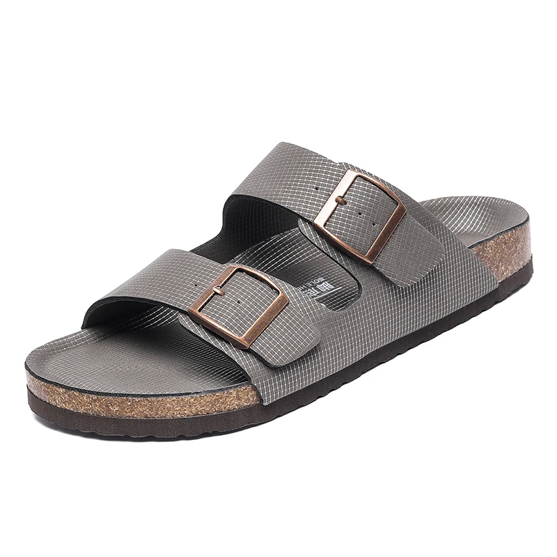 Summer Men Cork Slippers Slides Clogs Casual Slip On Sandals Double Buckle Women Microfiber Leather Unisex Big Size 47 48 49