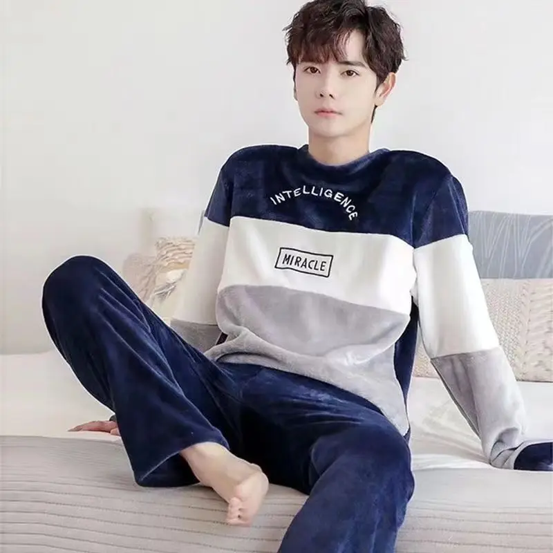 Winter Men's Pajamas Homewear Suit Coral Fleece Warm Long-Sleeved Spring Autumn and Winter Models Flannel Homewear pajamas set flannel pajamas set man pajamas set