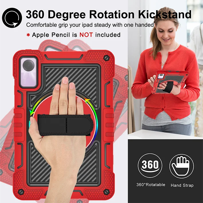 Versatile 360° Rotating Tablet Case with Kickstand, Shockproof Protection, and Hand & Shoulder Straps