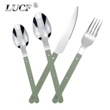 Nuovo design stoviglie 4 in 1 set in acciaio inossidabile 18/8 (304) manico in ABS con rivetti set di posate per lucidatura a specchio superiore per la cucina 1