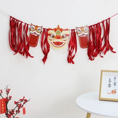 Neinkie Rouge Chinois Nouvel An Bonne Chance et Bonheur Guirlande Chinoise  Nouvel An Drapeau Bannière Bunting Guirlande Décorations Chinoises  Décorations Murales Décorations de Fête 