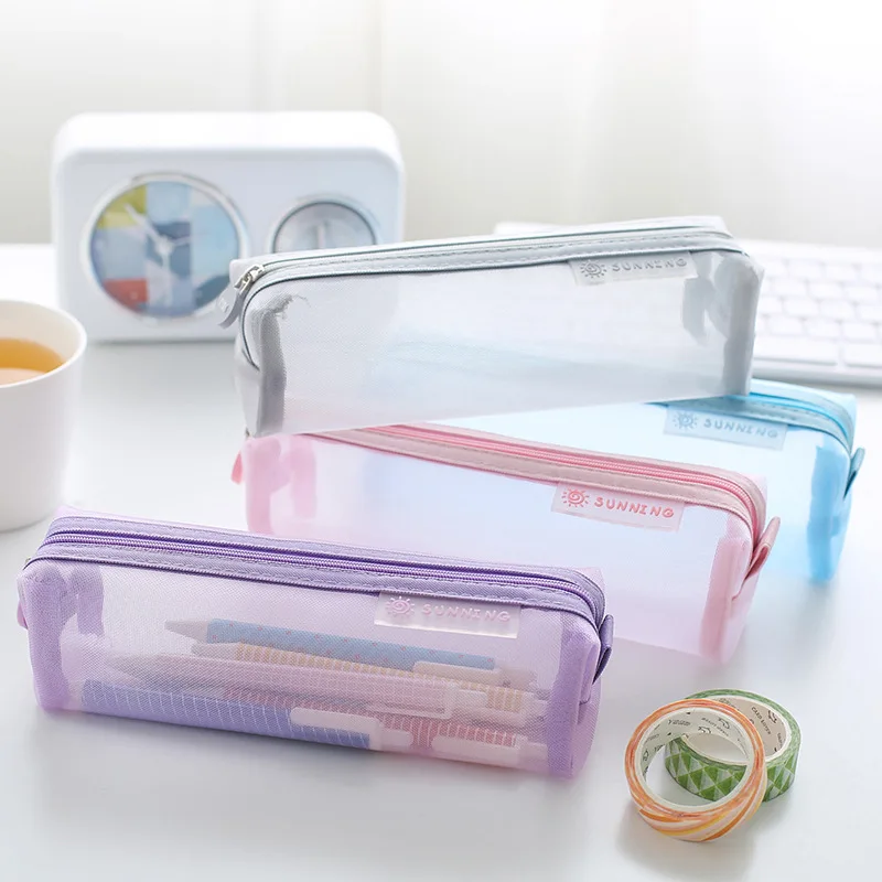 Korean Largecapacity Pencil Pouch Transparent Mesh Pencil Pouch