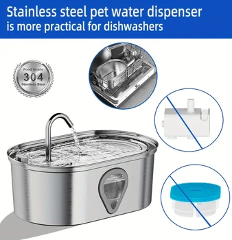 3.5L large capacity pet water dispenser automatic stainless steel cat water fountain with LED Lighting 6