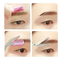 1Pcs Safe Eyebrow Trimmer Stainless Steel Eyebrow Scissors with Comb Hair Removal Shaver Eyebrows Shaping Makeup Tool 2