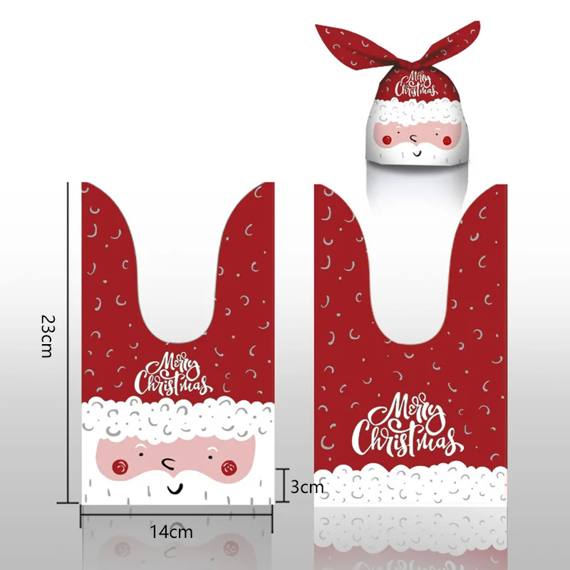 10Pcs Christmas Candy Bag, Cute Rabbit Ear Cookie Plastic Bags, Xmas Party Decoration, Gift Bags For Biscuits Snack Baking Package