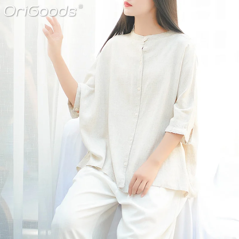 OriGoods Oversized Style Linen Shirt 