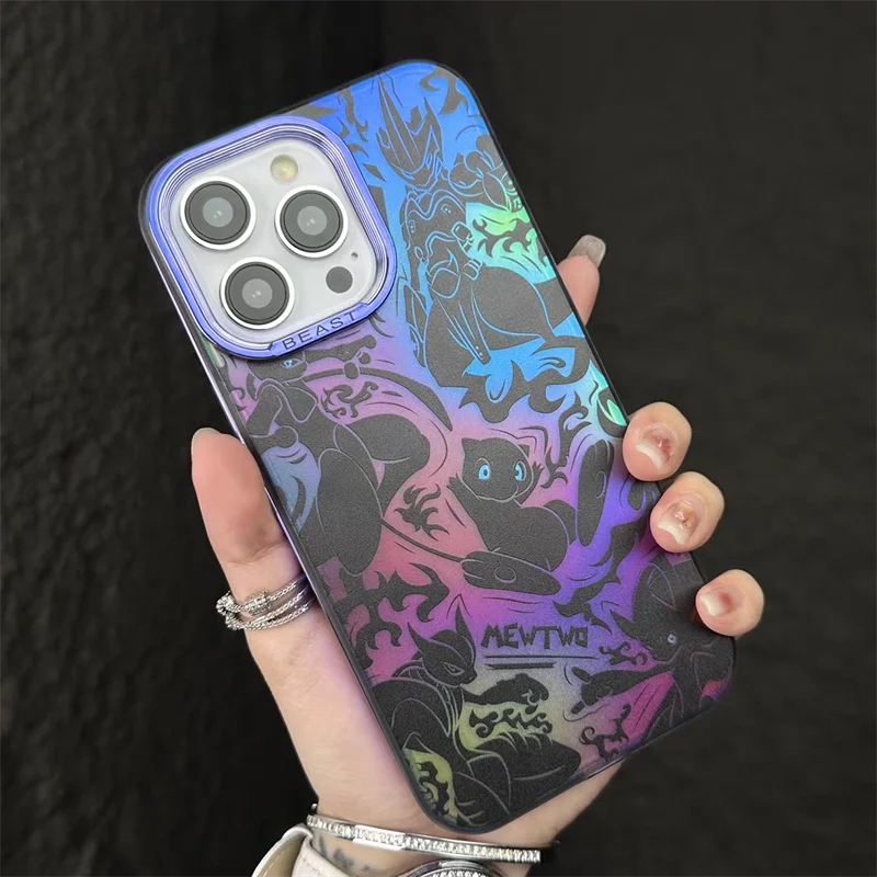 Anime Cartoon Pokemon Mewtwo Custodia Per Telefono Mew Per Iphone 15 14 13 12 11 Pro Max 15Promax Aurora Color Change Armor Cover