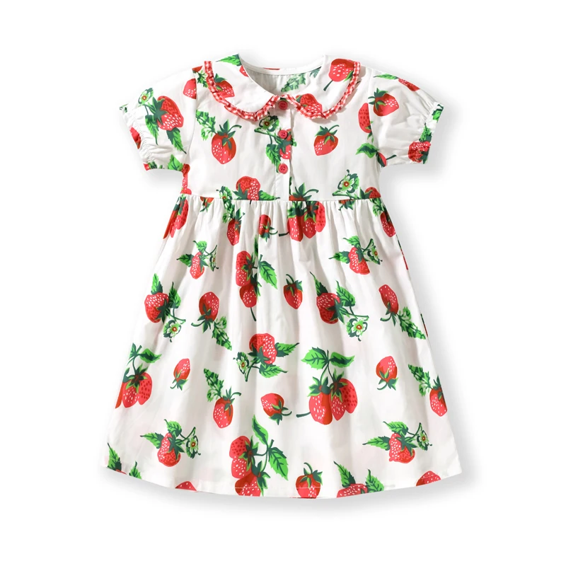 Girls Collar Dresses Strawberry Print Kids Elegant Summer Dresses for Kids Clothes Girls Party Dresses