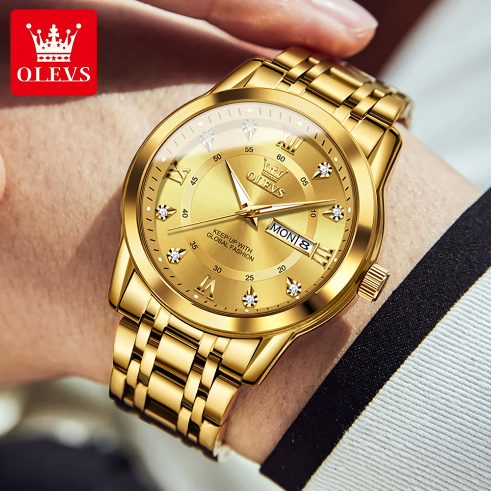 OLEVS podnikání muži luxusní hodinky nerez ocel křemen wrsitwatches pánský auto datle hodiny s světelný ručičky pánská hodinky