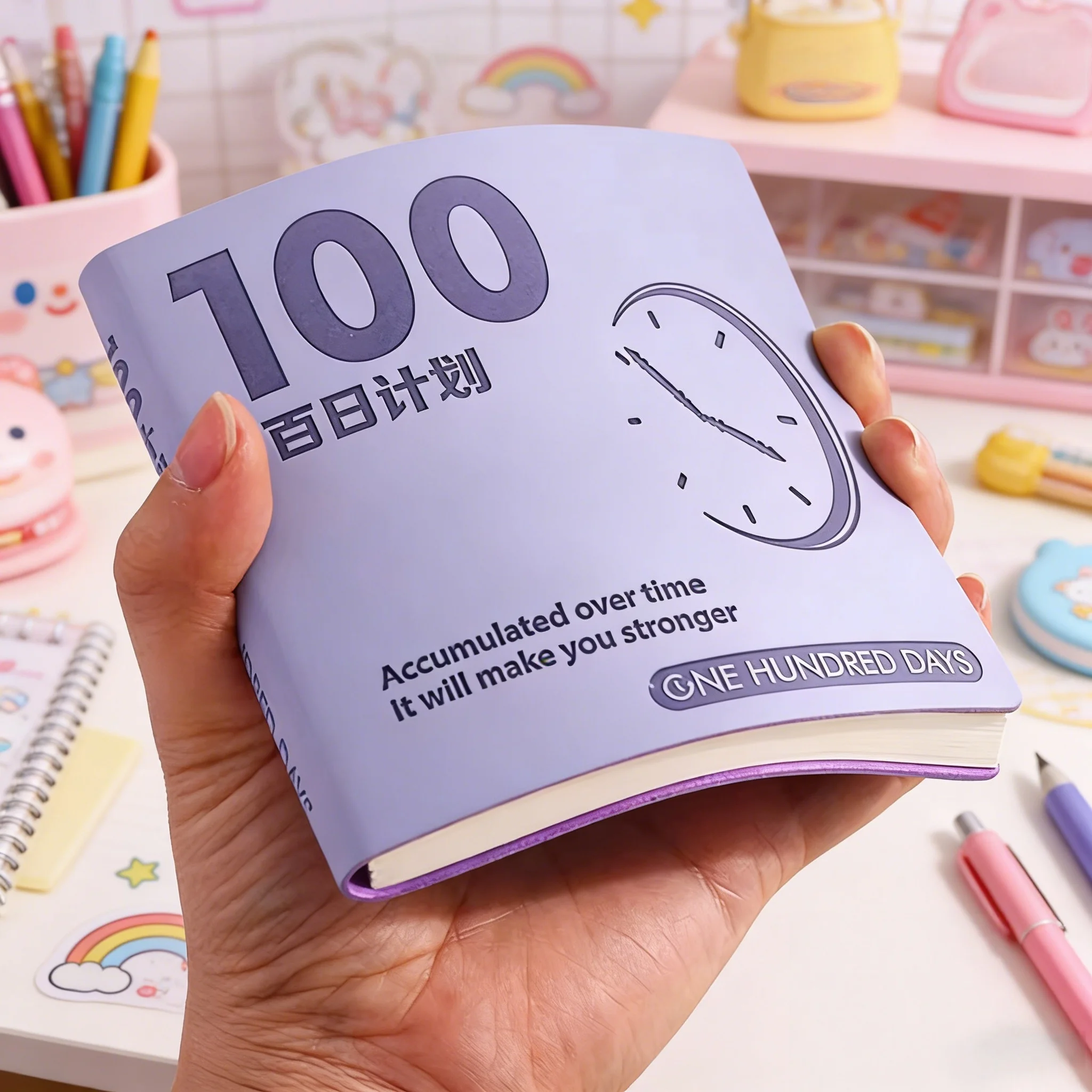100일 플래너 노트 200페이지 정사각형 저널 10.5cm 라이트 블루 하드커버 학생 및 성인용 일일 습관 추적기