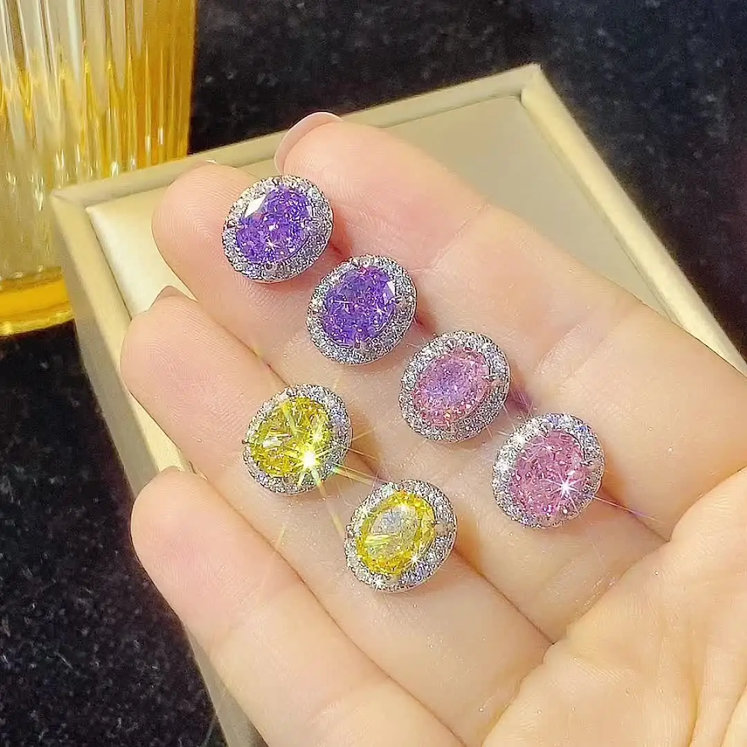 EYIKA Бриллиантовая овальная серьга-гвоздик из желтого фиолетового розового