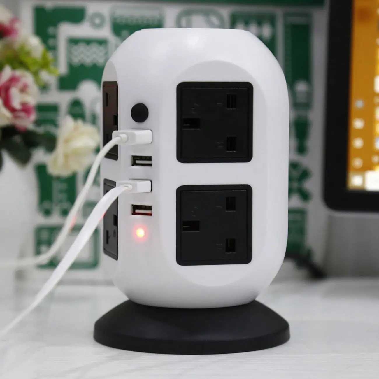 Sf3b1d50835c54e07aa86896f4c8802f3S Tower Power Strip Vertical UK Plug Adapter Outlets 8 way AC Multi Electrical Sockets with USB Surge Protector 3m Extension Cord Mallzona