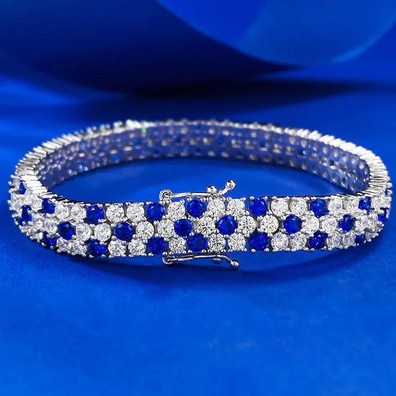 

2023 New S925 Pure Silver Bracelet with Royal Blue Full Diamond Fashion Mingyuan Instagram Style