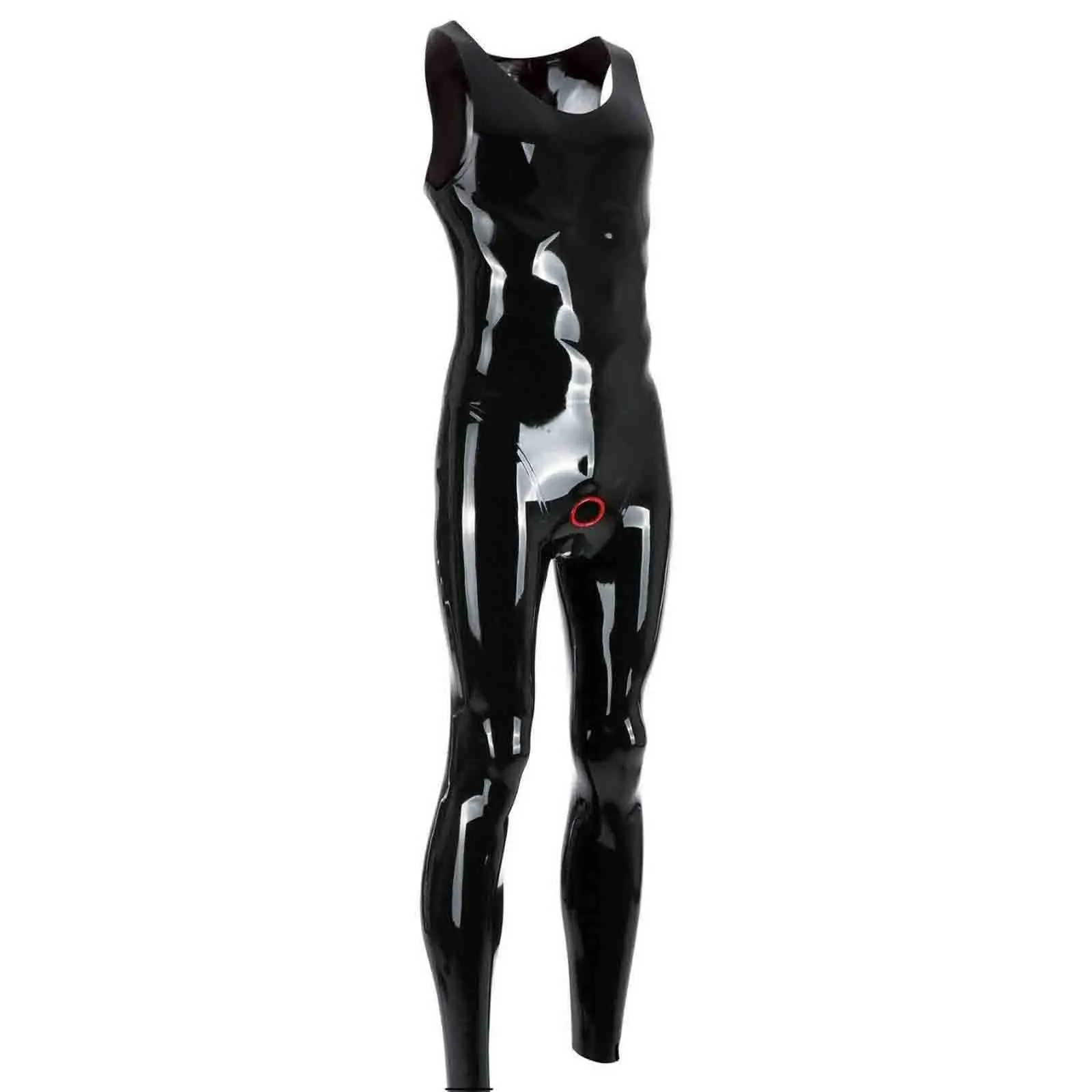 

MONNIK Black Latex suit sexy Tight men Rubber Sleeveless Bodysuit No ZIP Crotch Ring Hole Custom underwear vest corset