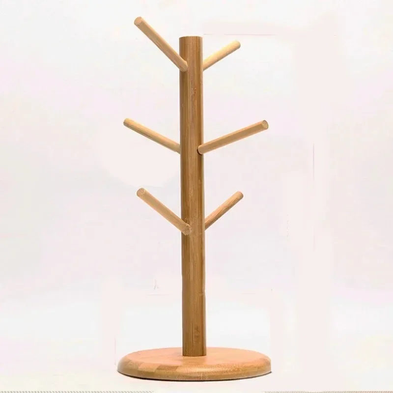 Tree Shape Wood Coffee Tea Cup Storage Holder Stand Mug Hanging Display Rack Drinkware Shelf 6 Hooks Home Kitchen 1 Set cup storage holder