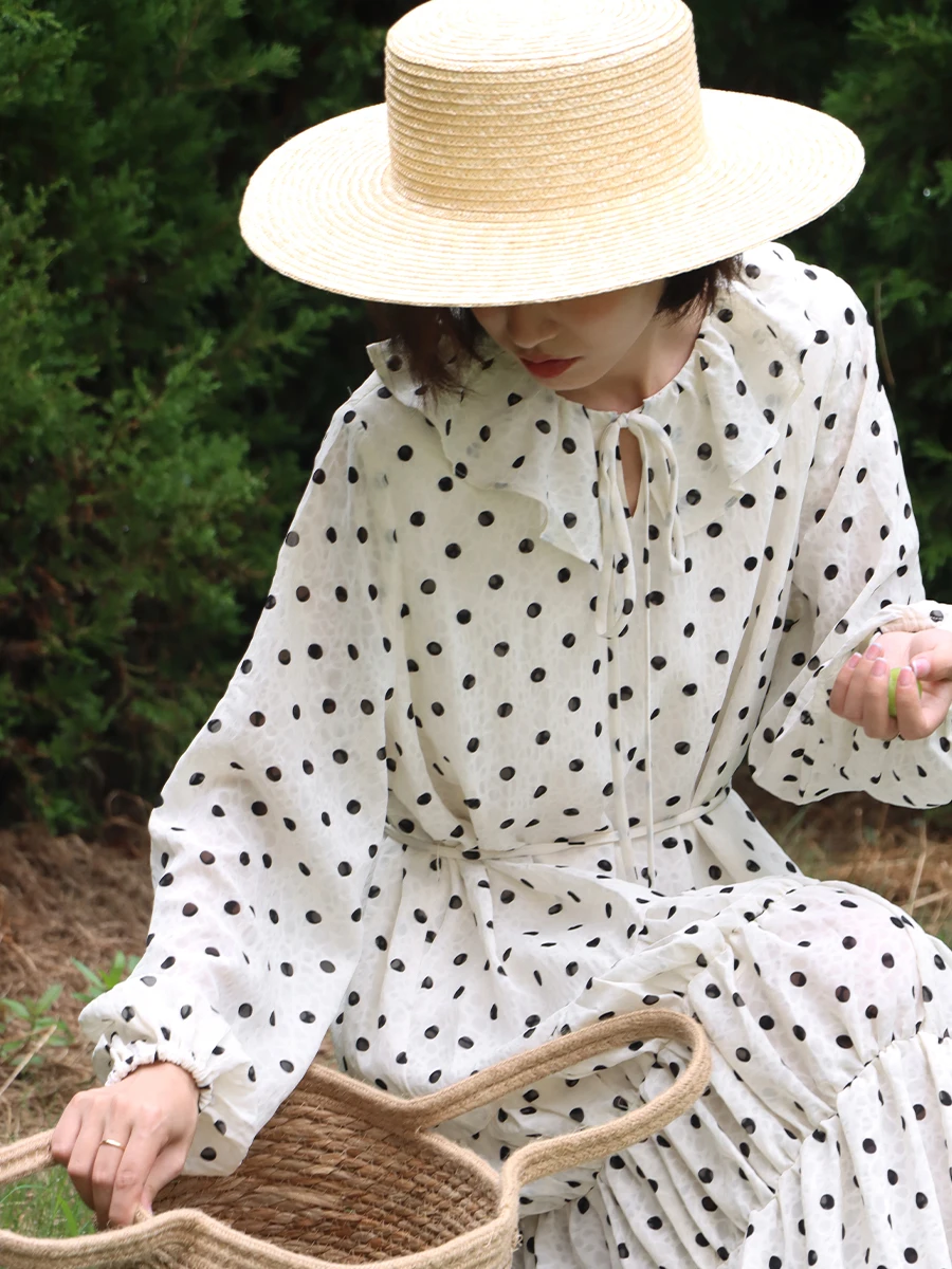 

Женское винтажное платье-макси в горошек