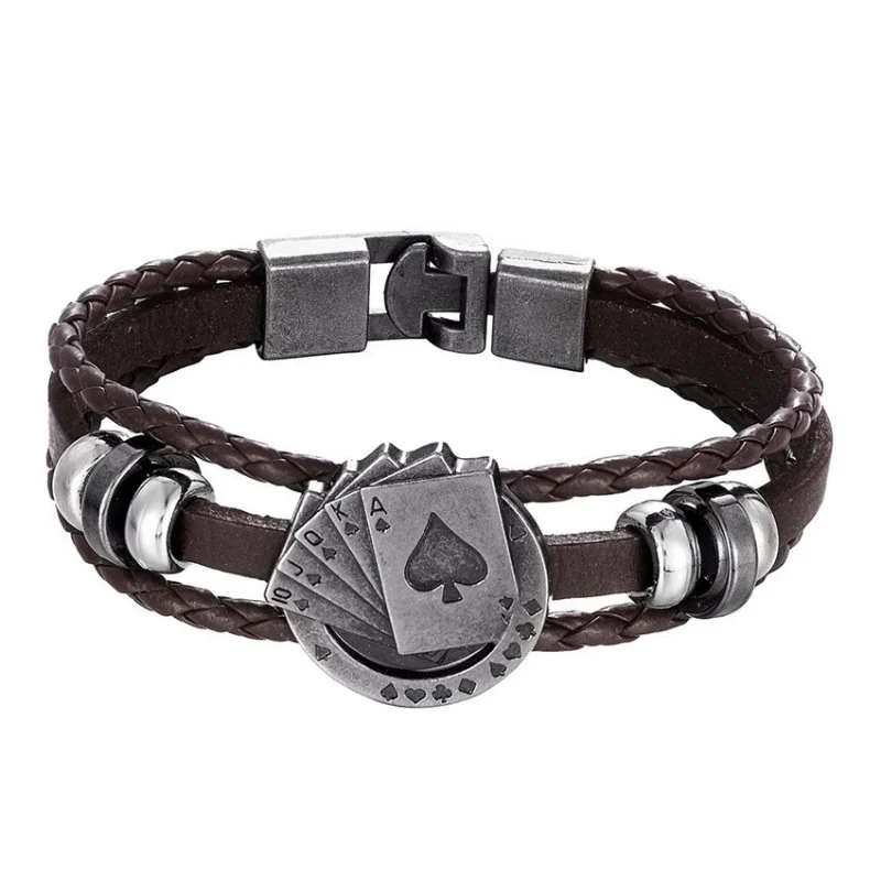 Vintage Multi-layer Leather Woven Poker Bracelet Men's Bracelet Fashion Hip-hop Punk Accessories Jewelry leather bracelet