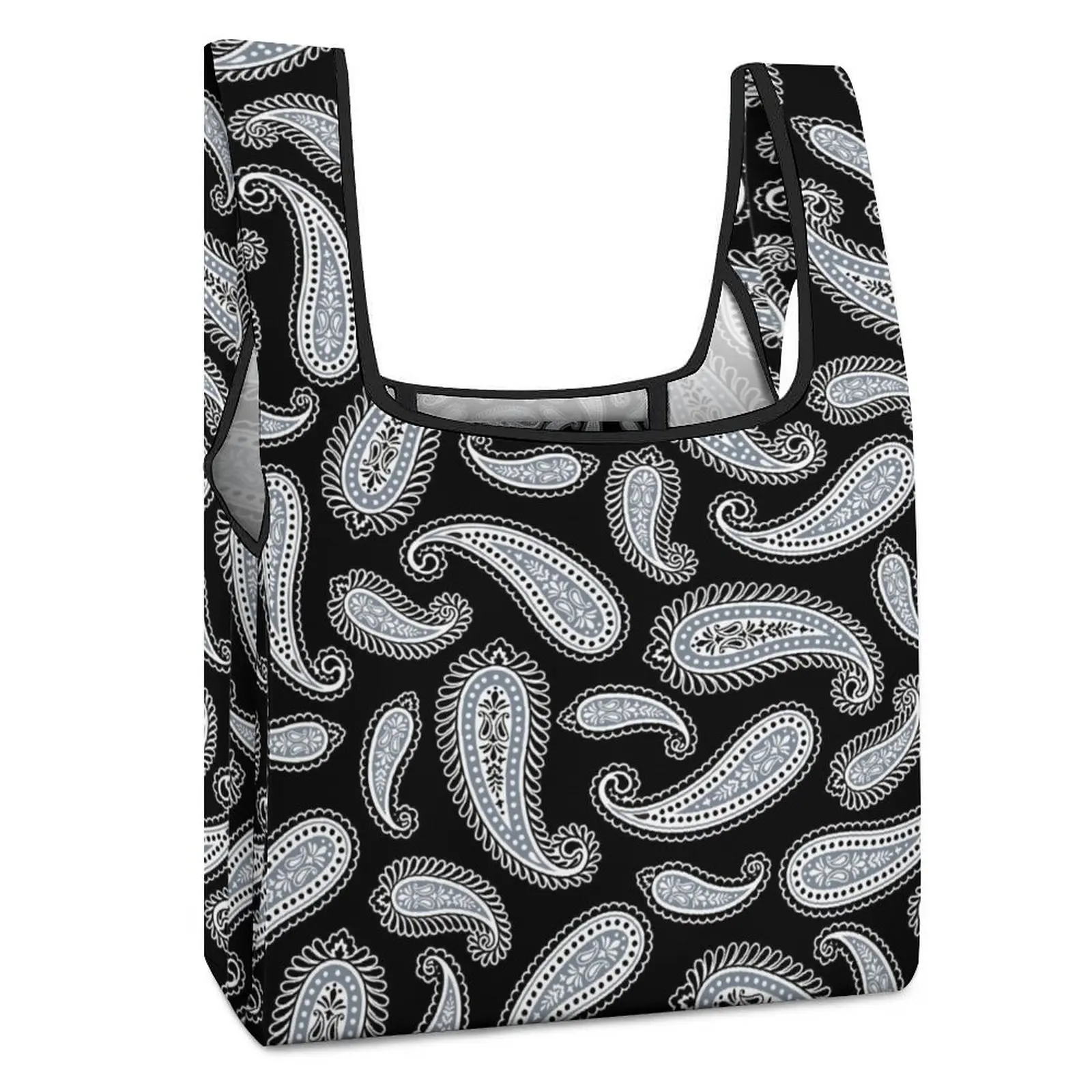 Customized Printed Black Totes Bag Shopping Bag Unique Black Decor Tote Casual Woman Grocery Bag Custom Pattern