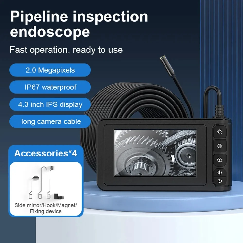 C20 Industrial Endoscope Camera 4.3 IPS HD 1080P Single Lens 8mm  Waterproof LED Inspection Borescope For Car Engine Sewer Pipe - AliExpress