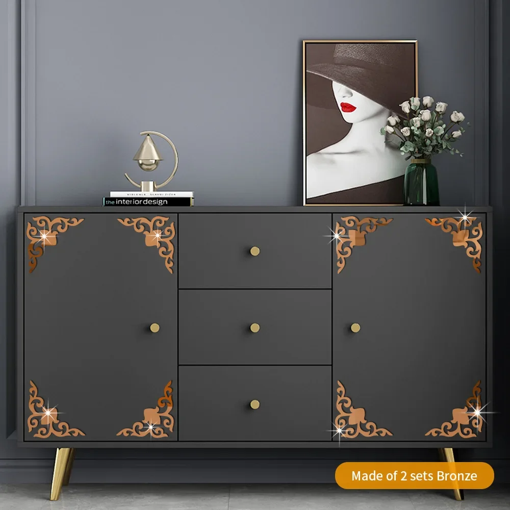 4Pcs 3D Acrylic Mirror Corner Stickers Geometry Gold Modern Room Bathroom Decor Edge Strip Corner Line Wall Decor Supplies