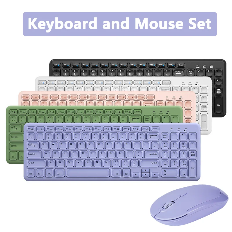 Conjunto de Teclado e Mouse Multimídia sem Fio 2.4g Ergonômico Silencioso Teclado Roxo Laptop pc Smart tv