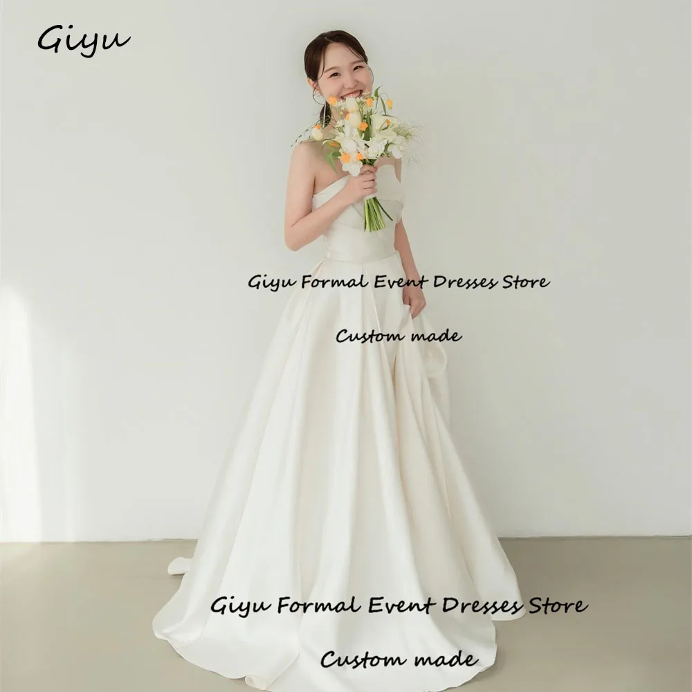 

Giyu Simple A-line Korea Wedding Dress Photo Shoot Strapless Floor-Length Sleeveless Vestidos Novias Boda Bridal Gown