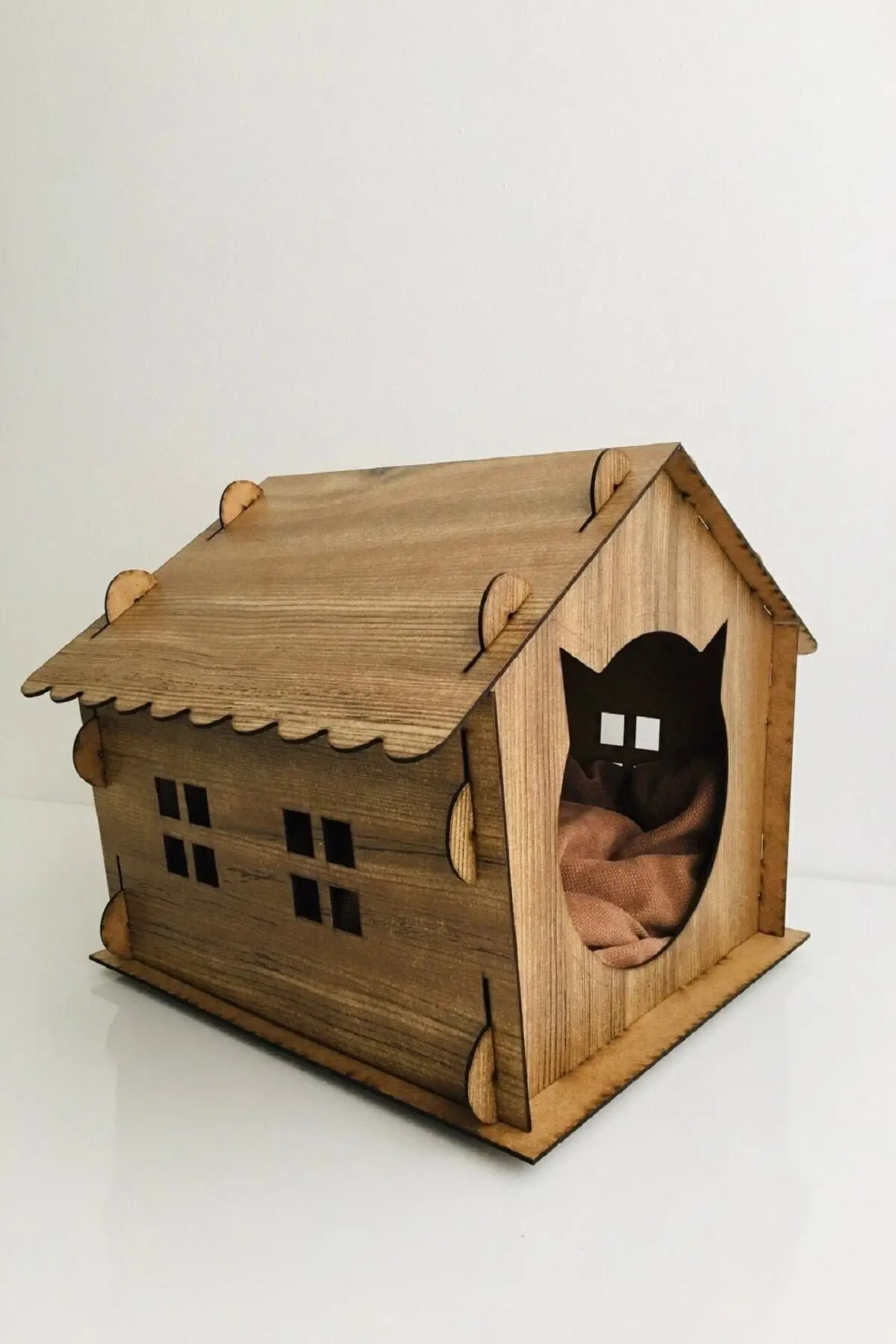 Casa de gato de madeira decorativa entalhe de gato cama de gato casa de gato áreas de jogo-casas cobertas para gatos playground brinquedo quente