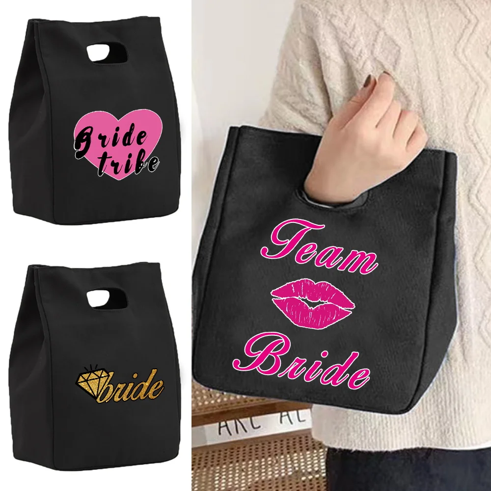 

Insulated Lunch Bag for Women's Kids Cooler Bag Portable Canvas Bento Tote Thermal School Picnic Food Storage Pouch Bride Print