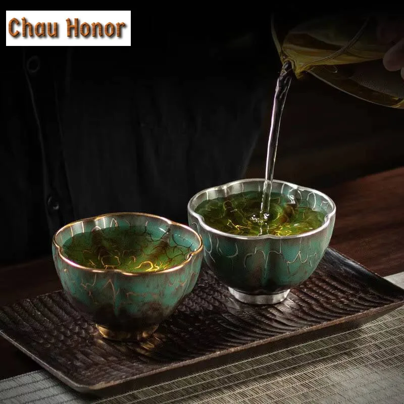 High-end Evergreen Glaze Ceramics Master Cup Handmade Household Kung Fu Teaset Tea Ceremony Accessories Drinkware Gift Packaging