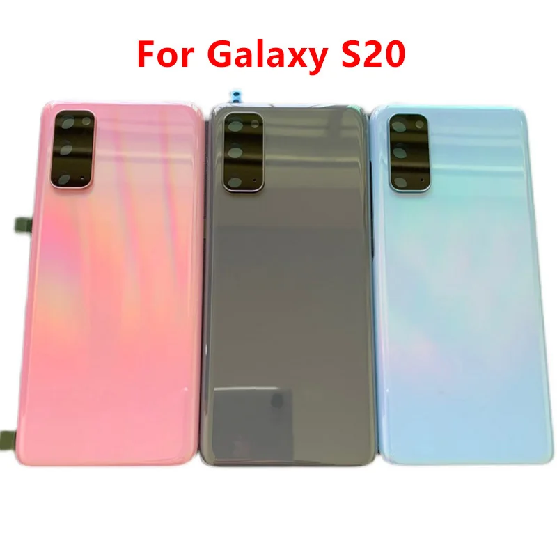 

For S20 Housing Cover For Samsung Galaxy S20 5G 6.2'' Glass Back Case Battery Door Rear Panel parts With camera lens + sticker