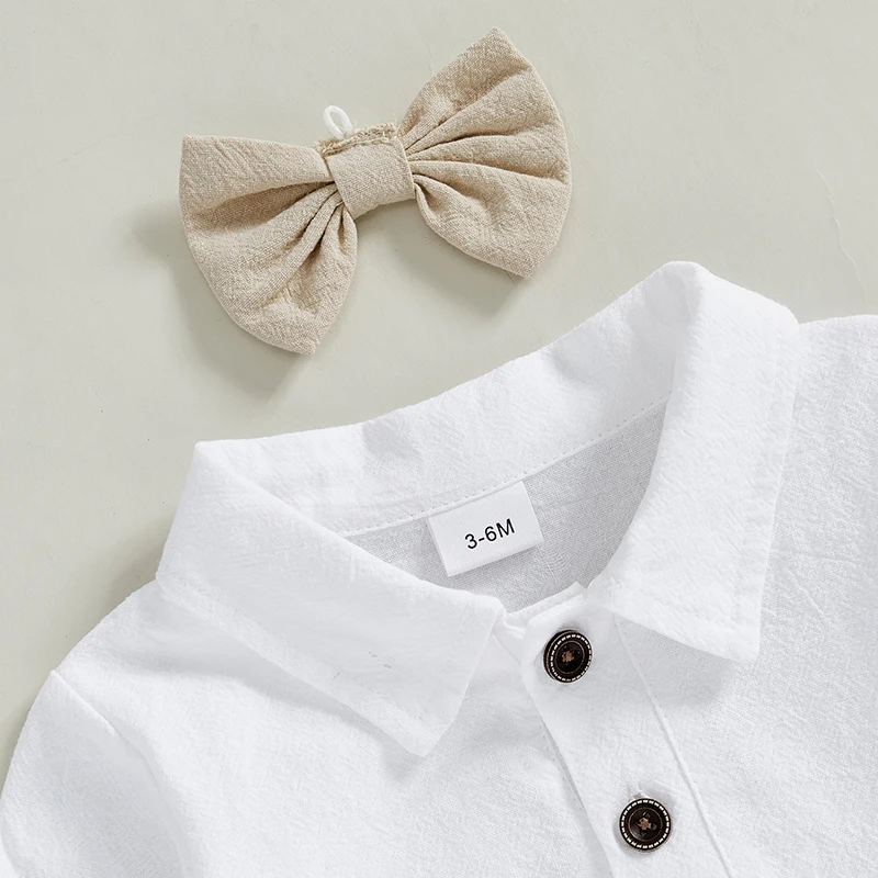 Baby Boy Gentleman Outfit Autumn Lapel Neck Long Sleeve Romper with Bowtie Elastic Waist Suspender Pants for Wedding Stage