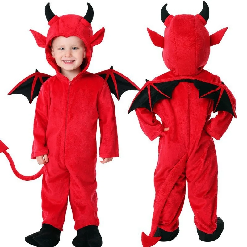 

Halloween Kids Red Demon Devil Costume Anime Evil Bat Vampires Dress Children's Cosplay Suit Role Playing Jumpsuit Gift For Kid