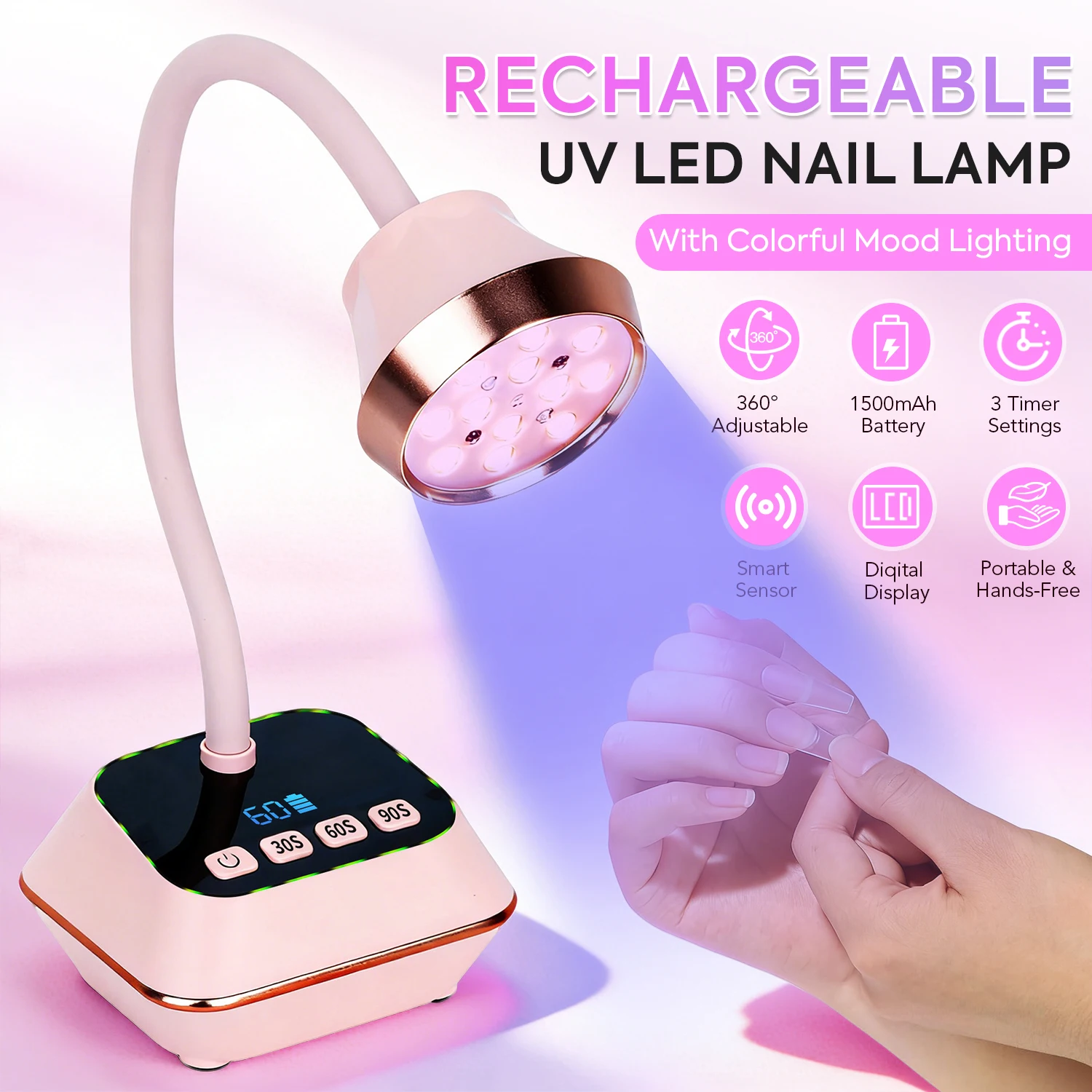 12개의 LED, 3가지 타이머 설정, LCD 디스플레이, 1500mAh 배터리, 빠른 경화를 위한 휴대용 젤 네일 램프가 포함된 무선 네일 드라이어