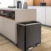 60L(16 Gal) Dual Trash Can, Stainless Steel Kitchen Garbage Can, Double Compartment Classified Rubbish Bin, Recycle Dustbin 6