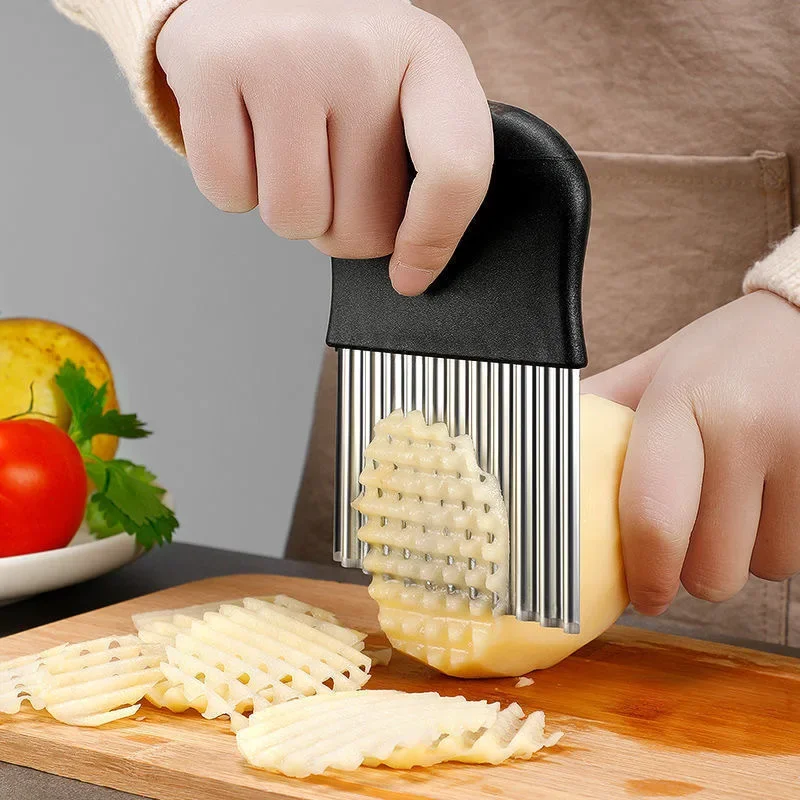 Stainless Steel Potato Chip Slicer French Fry Maker Gadget Vegetable Fruit Crinkle Wavy Kitchen Knife Cutter Chopper Accessories vegetable chopper vegetable slicer kitchen cutter egg slicer cutter