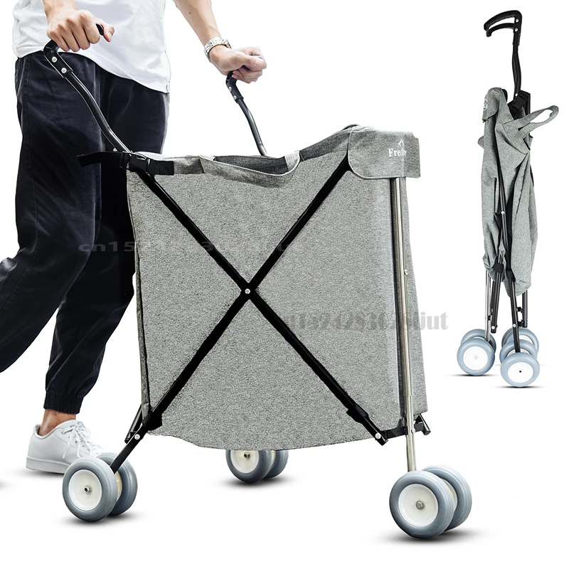 

Supermarket Shopping Cart Universal Wheel Multifunctional Folding Camping Car Outdoor Pet Cart Express Cart Strong Load-bearing