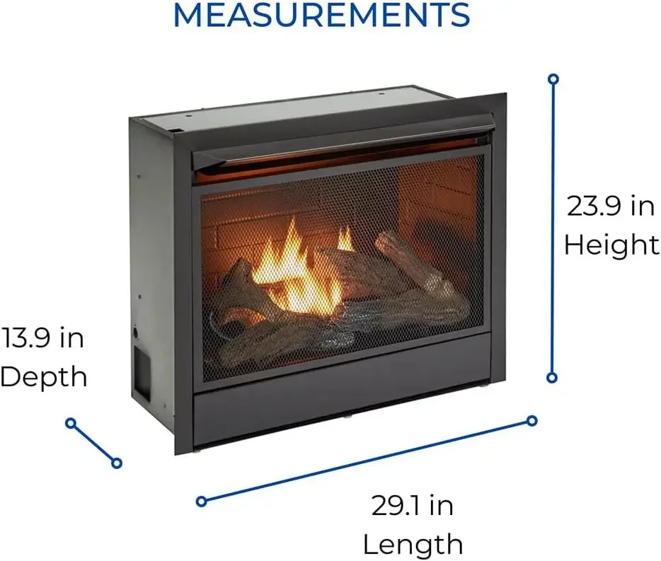 Ventless 26,000 BTU Heats 1,350 Square Feet Dual Fuel No-Clearance Gas Fireplace Insert with Remote Control, Black 6