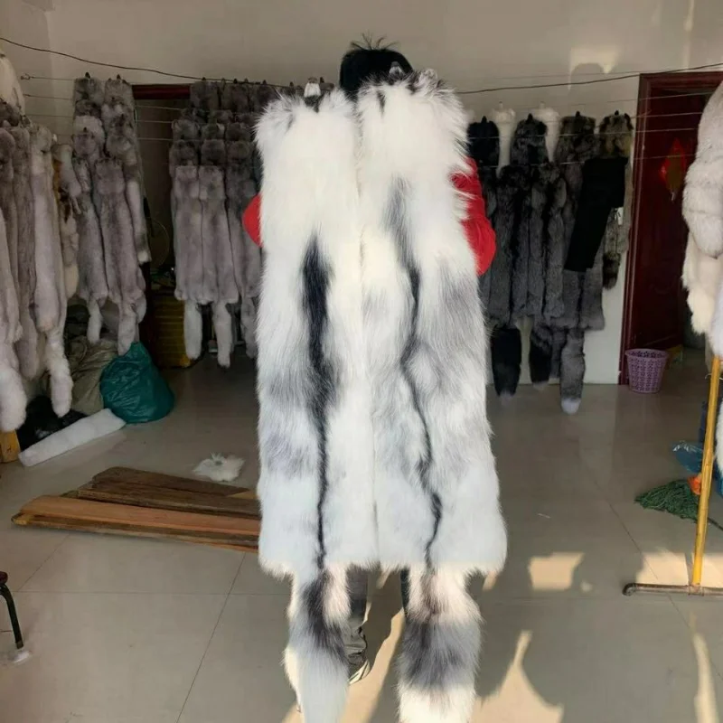 

Cultivated fox boutique marble leather fur scarf for women accessoires de couture fluffy