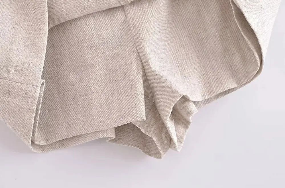 TRAF Shorts Women Fashion Side Pockets Linen Shorts Skirts Vintage High Waist Zipper Fly Female Casual Skort Mujer
