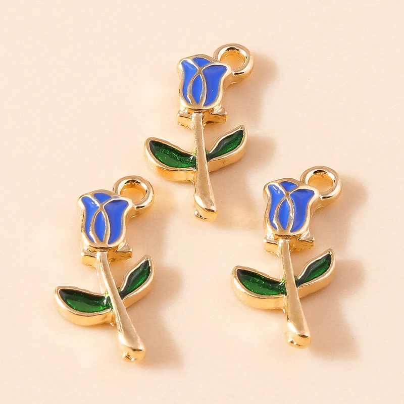 Set of 10 Enamel Flower Charms – Rose & Sakura Pendants