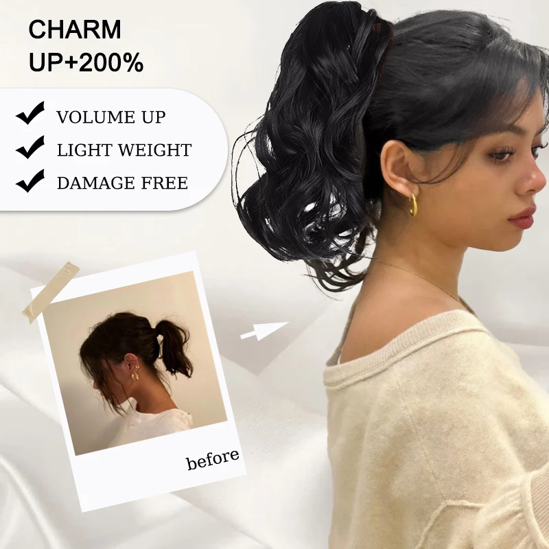 10inch Wavy Hair Ponytail Extensions Wig Claw Clip Effortless Curly Ponytail Hairpiece Crab Hair Clips for Women Daily Party Use