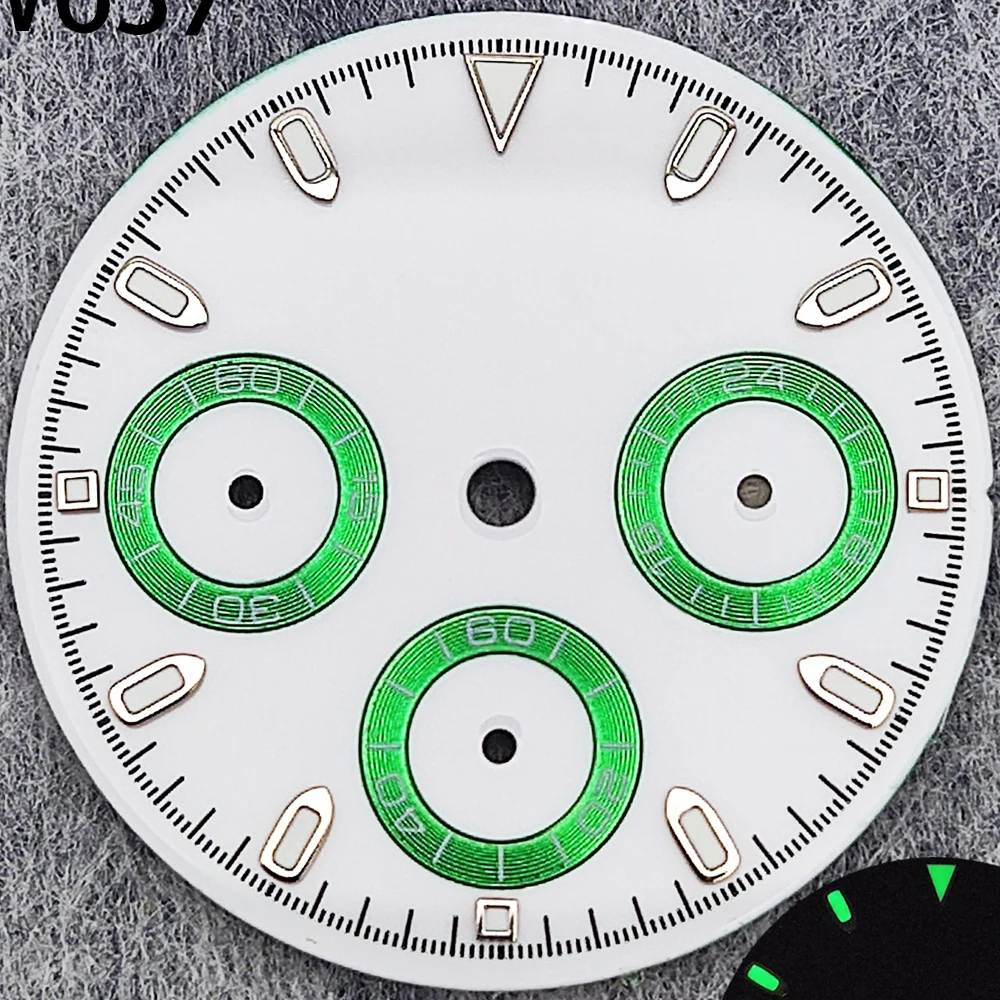29.5mm Green Luminous Chronograph Dial with 6 Hands for Quartz Movement Watches