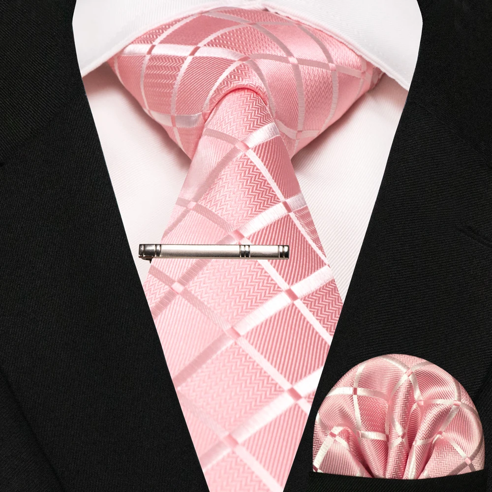EASTEPIC Lila karierte Herren-Seidenkrawatte, 8 cm, Einstecktuch mit Metallclip, Einstecktuch-Set für Business, Party, Hochzeit, Geschenk – Detail 24