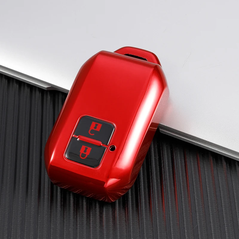 Custodia Portachiavi Auto HIBEYO Per Suzuki Swift V (2017) Wagon R Monopoly – TPU Con Texture Pelle – Rosso Con Portachiavi Incluso - 5