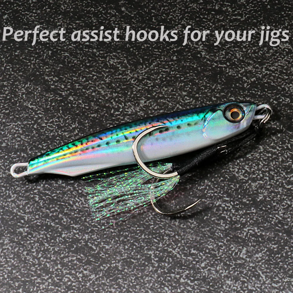 10 Pairs Cast Jig Assist Hook High Carbon Steel Angle Barbed Thread Feather Fishing Tackle Slow Jigging Tool Pesca Lure Fishhook