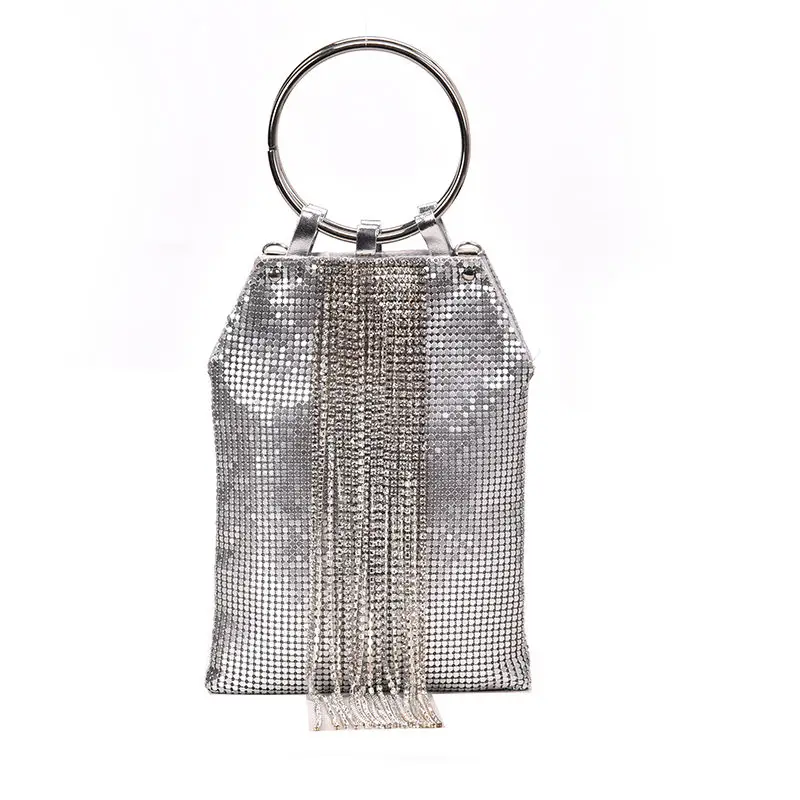 2023 Tassel Hanging Diamond Chain Aluminum Sheet Bracelet Dinner Handbag Fashion Evening Party One Shoulder Crossbody Women Bag