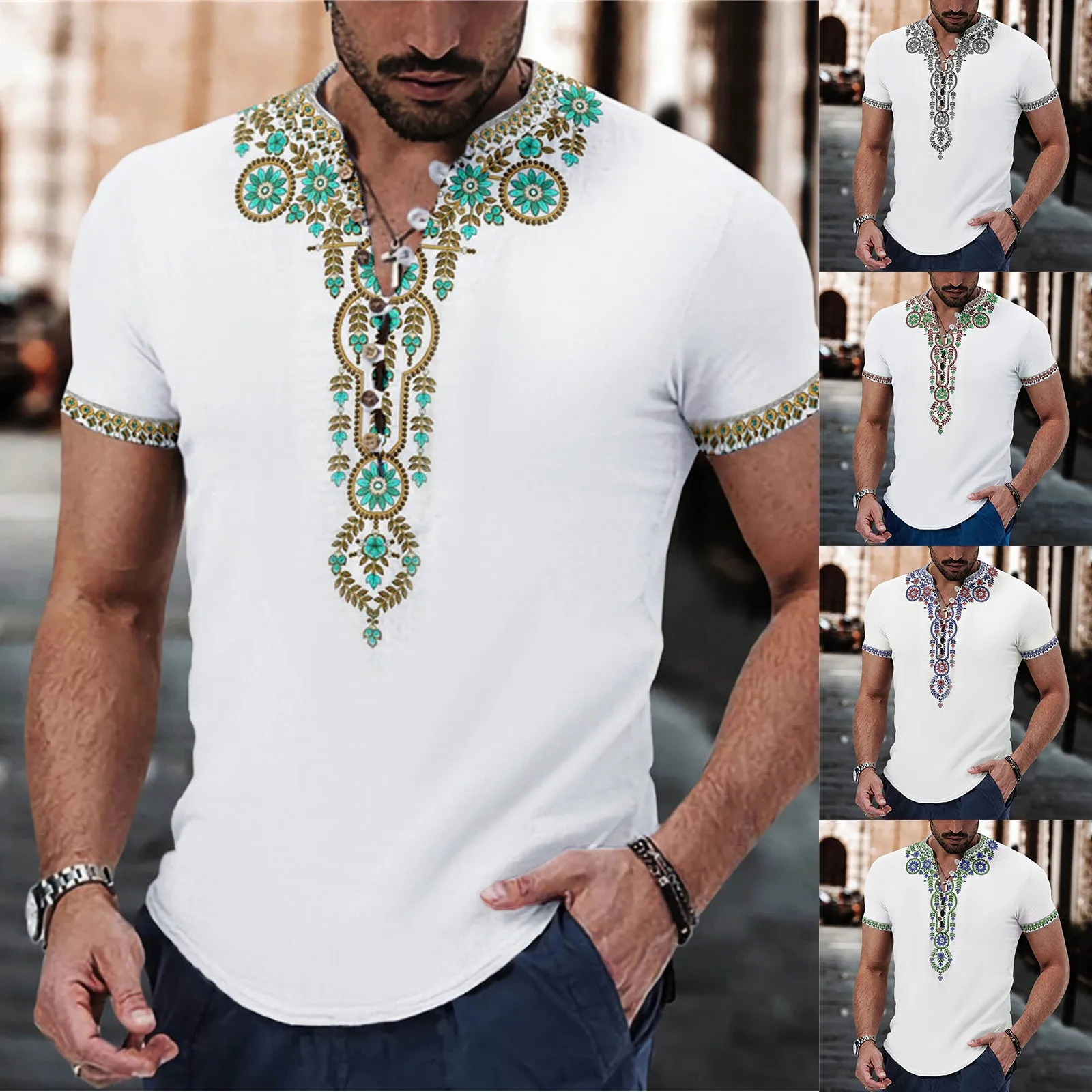 Printed Casual Shirt For Men Vintage Summer Blouses Loose Short Sleeved Shirt Fashion Daily Blouse Male Pullover Top Camisas