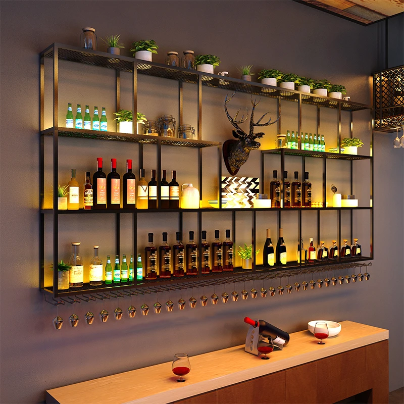Metal Club Bar Cabinets Wall Mounted Shelf Unique Industrial Wine Cabinets Retail Cellar Armario Para Vinos Hotel Furnitures