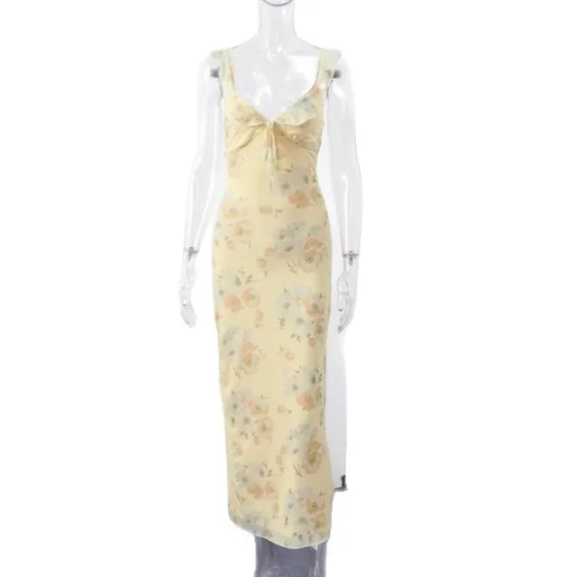 Kendall Flower Printed Low-Cut Maxi Dress 4